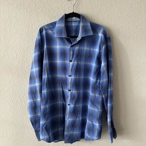 Tailorbyrd Blue and White Checkered Plaid Dress Shirt Men’s Size XL